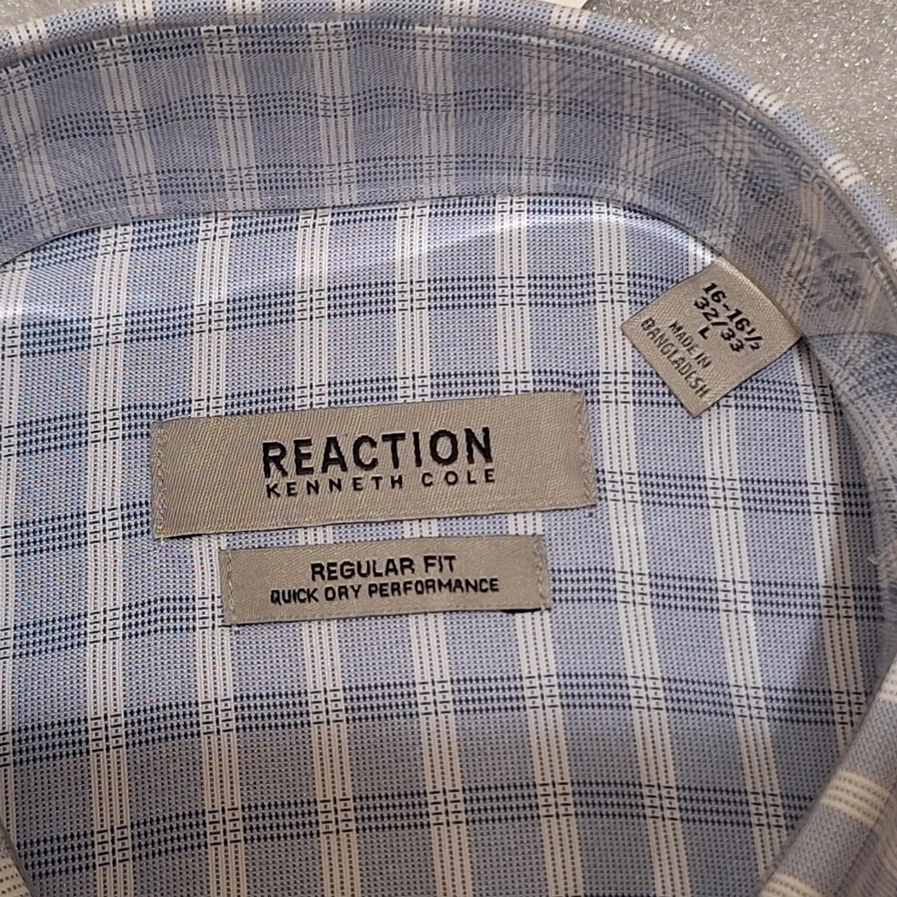 Kenneth Cole Reaction Men's Gray Checkered Dress Shirt - Picture 3 of 4